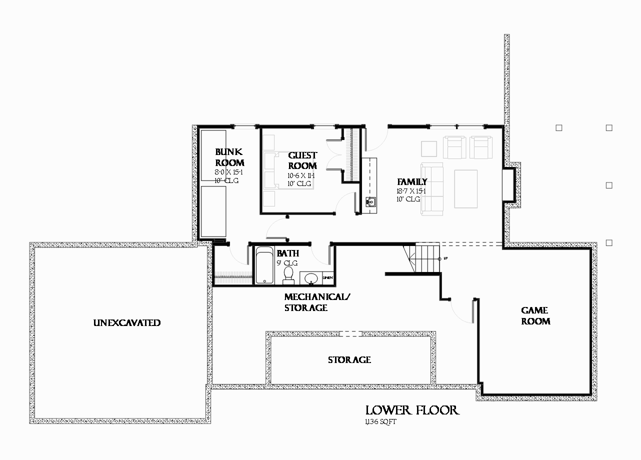 Floor Plan Basement of Cottage Plan #168-1124