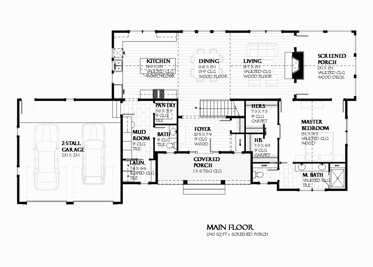 Floor Plan First Story of Cottage Plan #168-1124