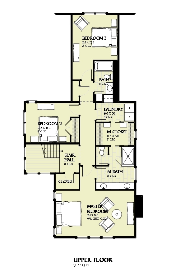 Floor Plan Second Story of Cottage Plan #168-1125
