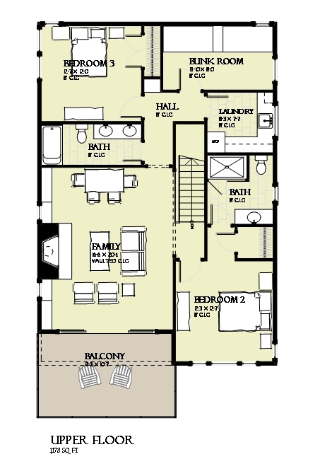 Floor Plan Second Story of Cottage Plan #168-1126