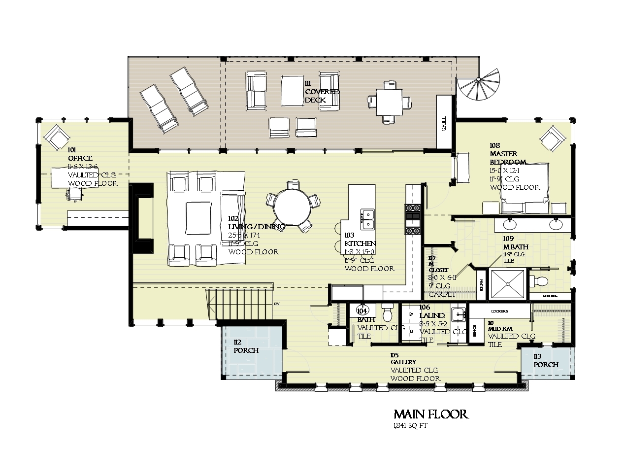 Floor Plan First Story of Country Plan #168-1127
