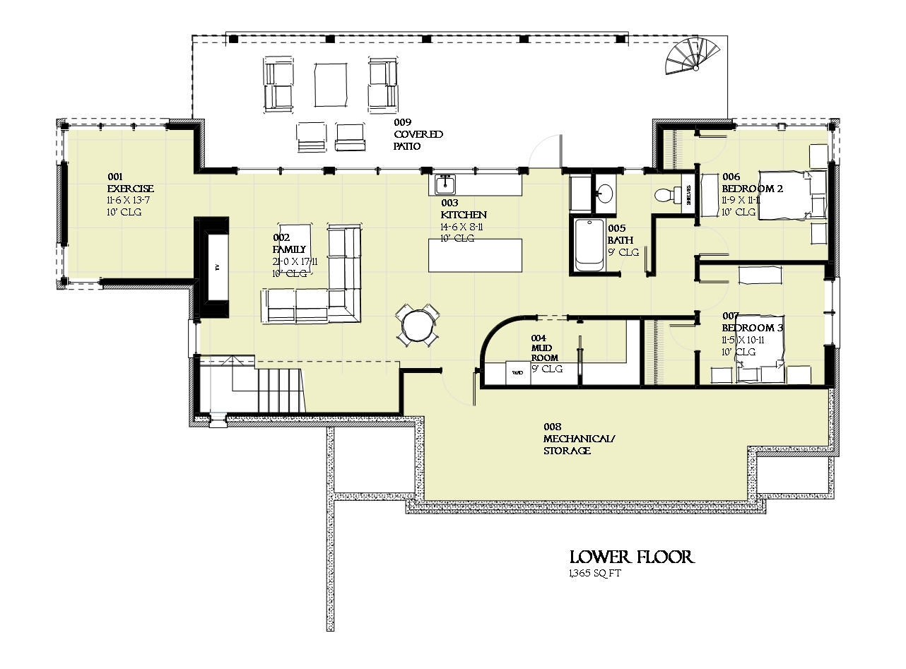 Floor Plan Basement of Country Plan #168-1127