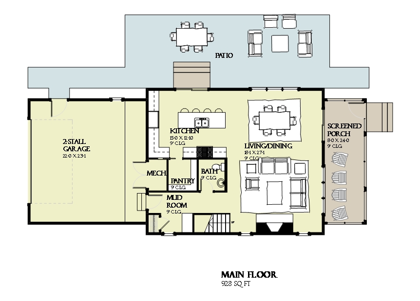 Floor Plan First Story of Cottage Plan #168-1128