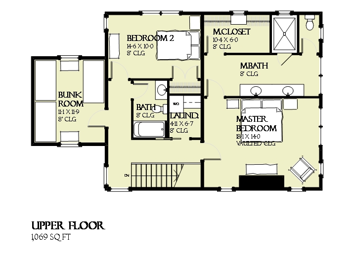 Floor Plan Second Story of Cottage Plan #168-1128