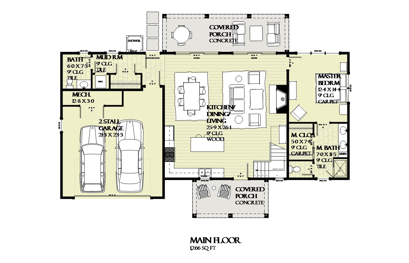 Floor Plan First Story of Cottage Plan #168-1129