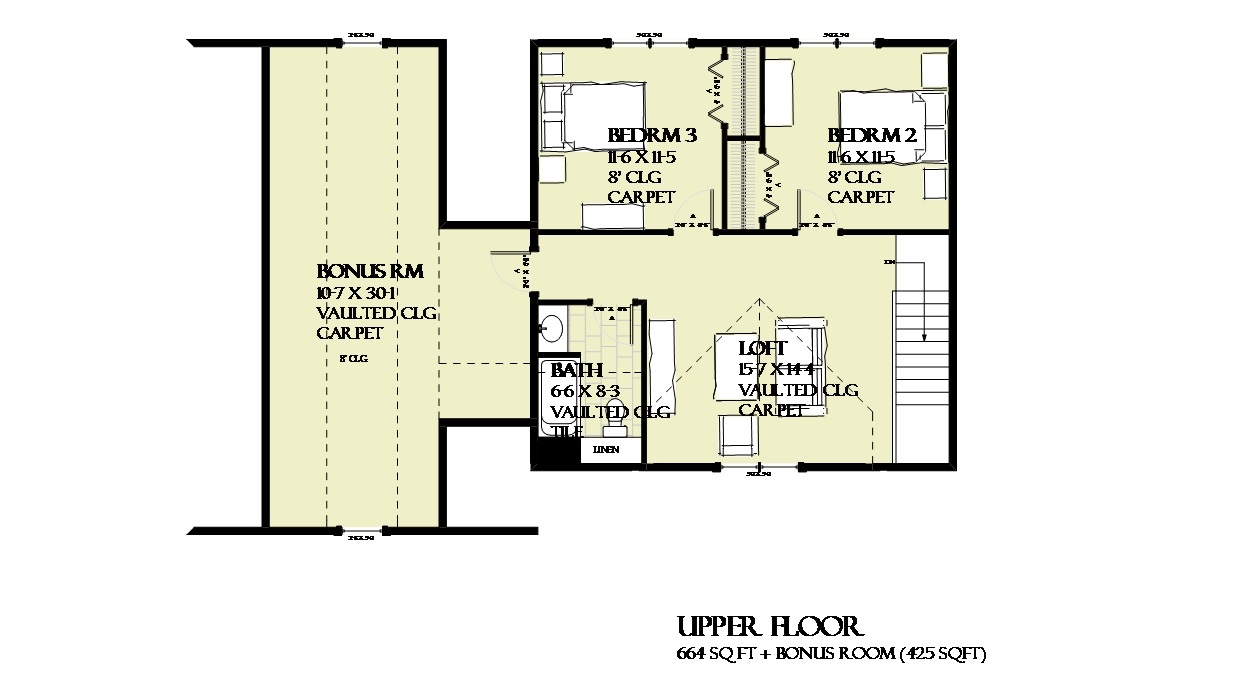 Floor Plan Second Story of Cottage Plan #168-1129