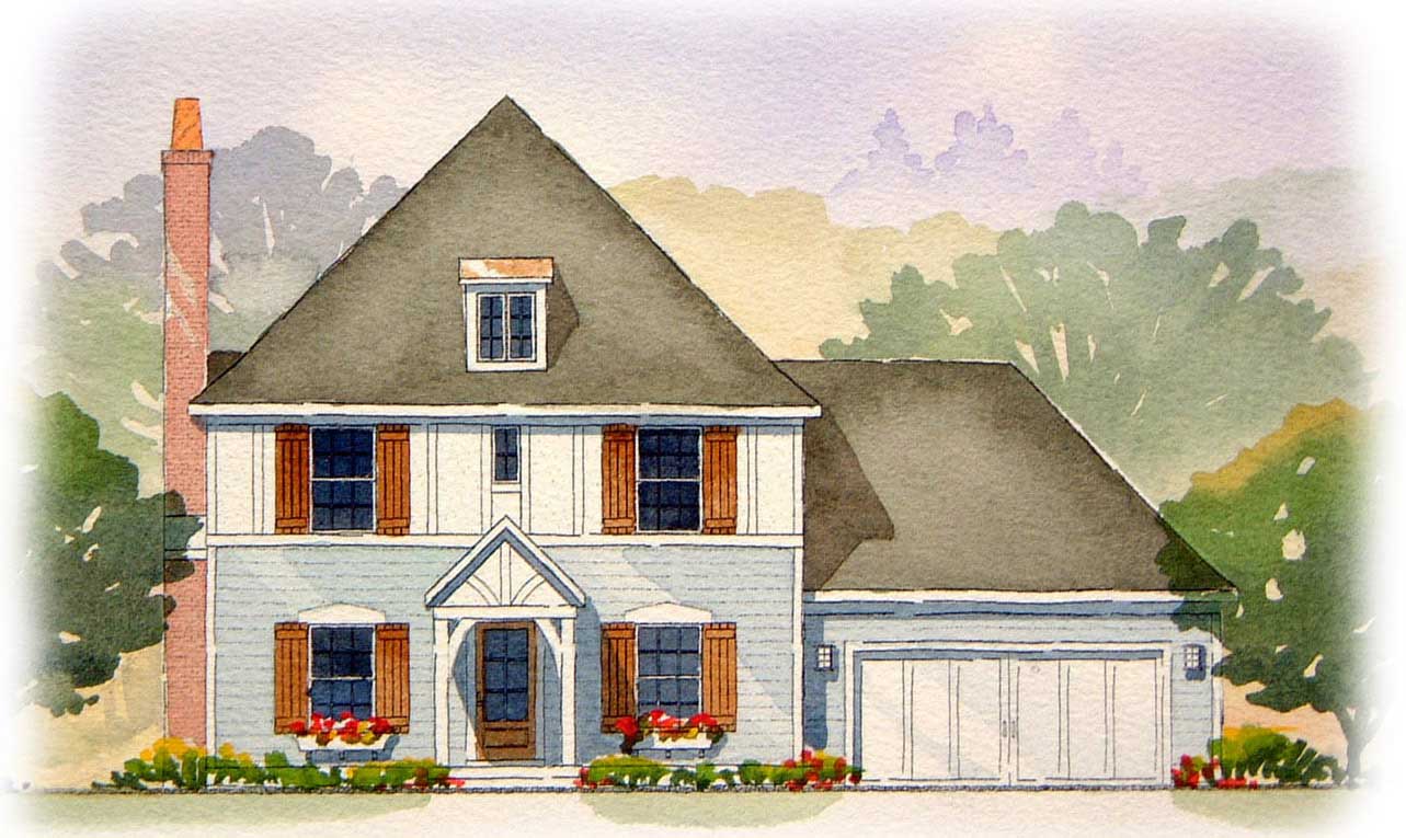 This is a colorful rendering of these European Tudor Houseplans.