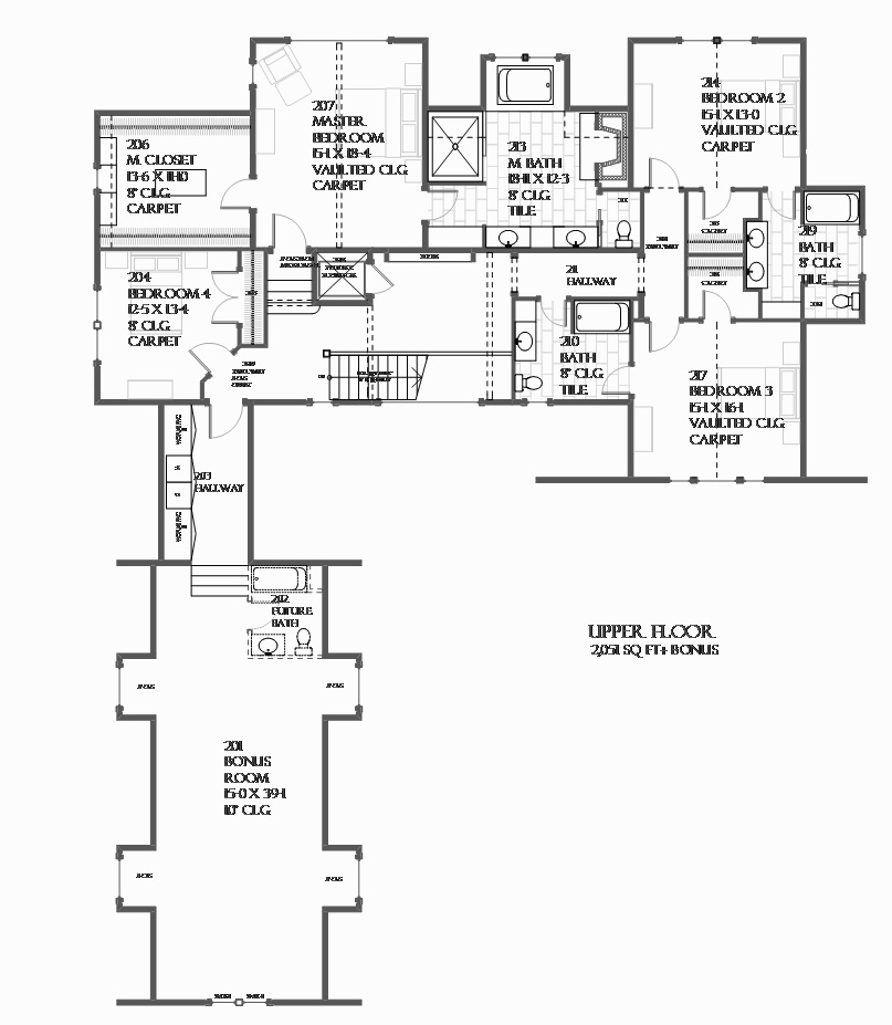 Floor Plan Second Story of Shingle Plan #168-1132