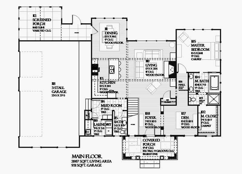 Floor Plan First Story of Traditional Plan #168-1133