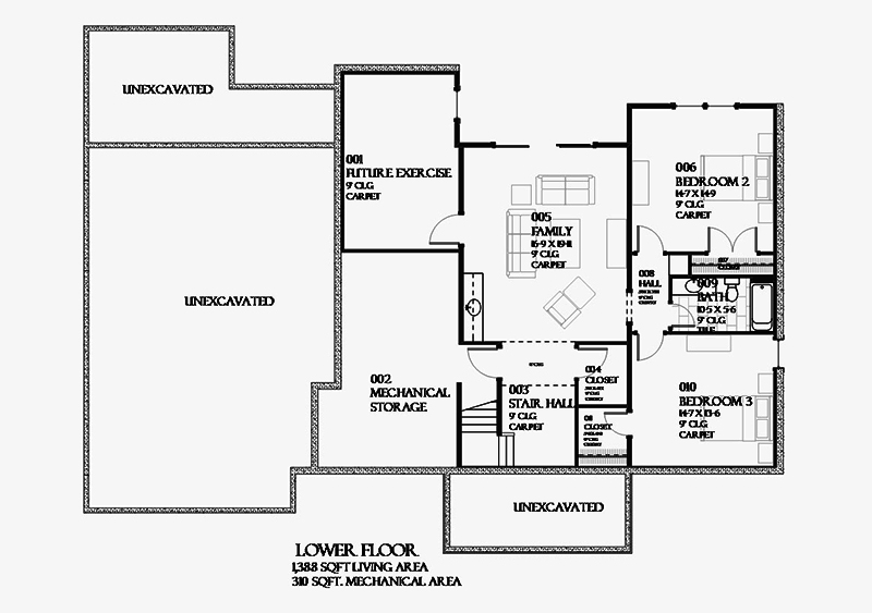 Floor Plan Basement of Traditional Plan #168-1133