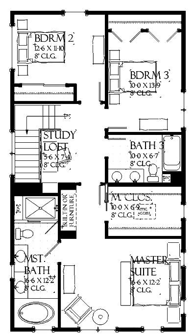 Floor Plan Second Story of Farmhouse Plan #168-1134
