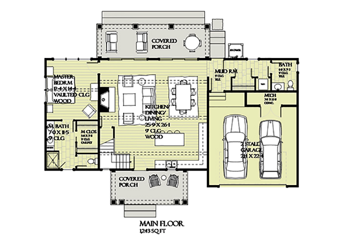 Floor Plan First Story of Cottage Plan #168-1135