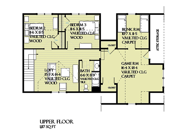 Floor Plan Second Story of Cottage Plan #168-1135