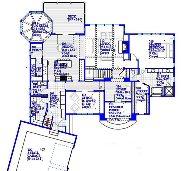 Floor Plan First Story of Traditional Plan #168-1136