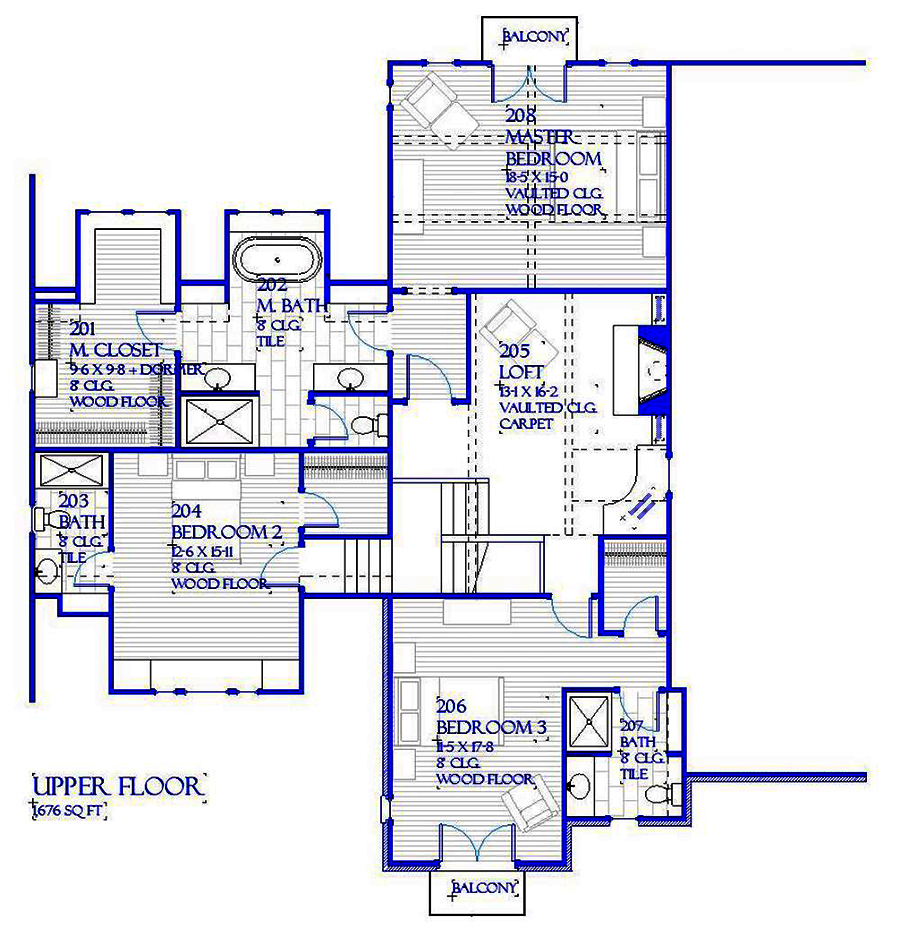 Floor Plan Second Story of Traditional Plan #168-1137