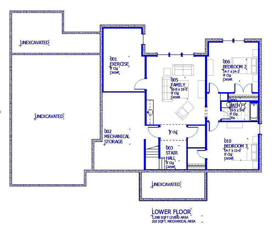 Floor Plan Basement of Traditional Plan #168-1140