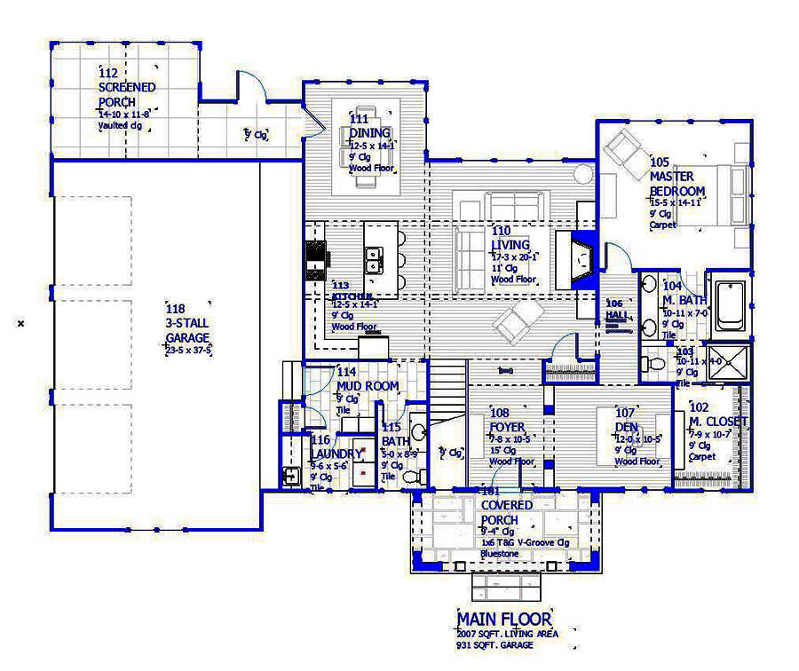 Floor Plan First Story of Traditional Plan #168-1140