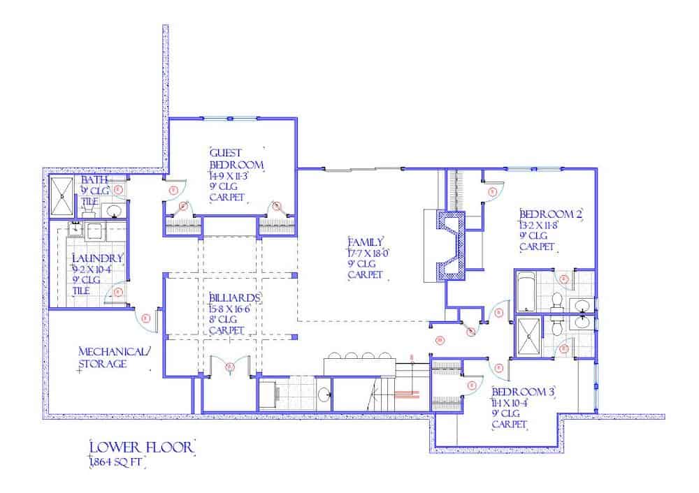 Floor Plan Basement of Ranch Plan #168-1141