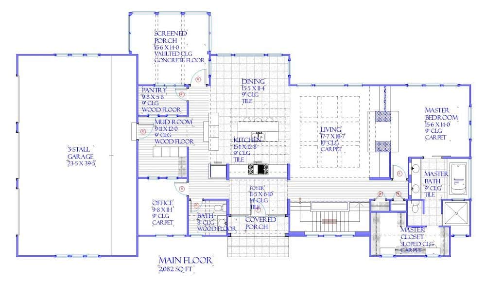 Floor Plan Main Level of Ranch Plan #168-1141
