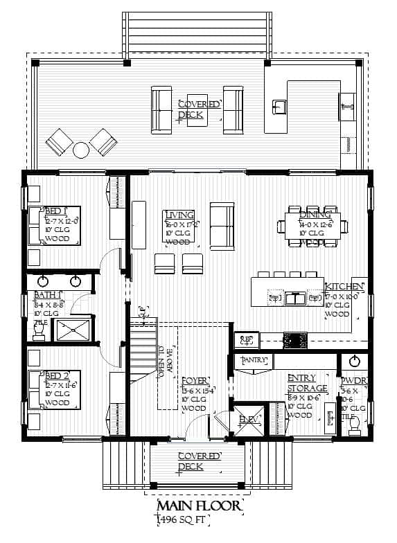 Main Level of Modern Plan #168-1144
