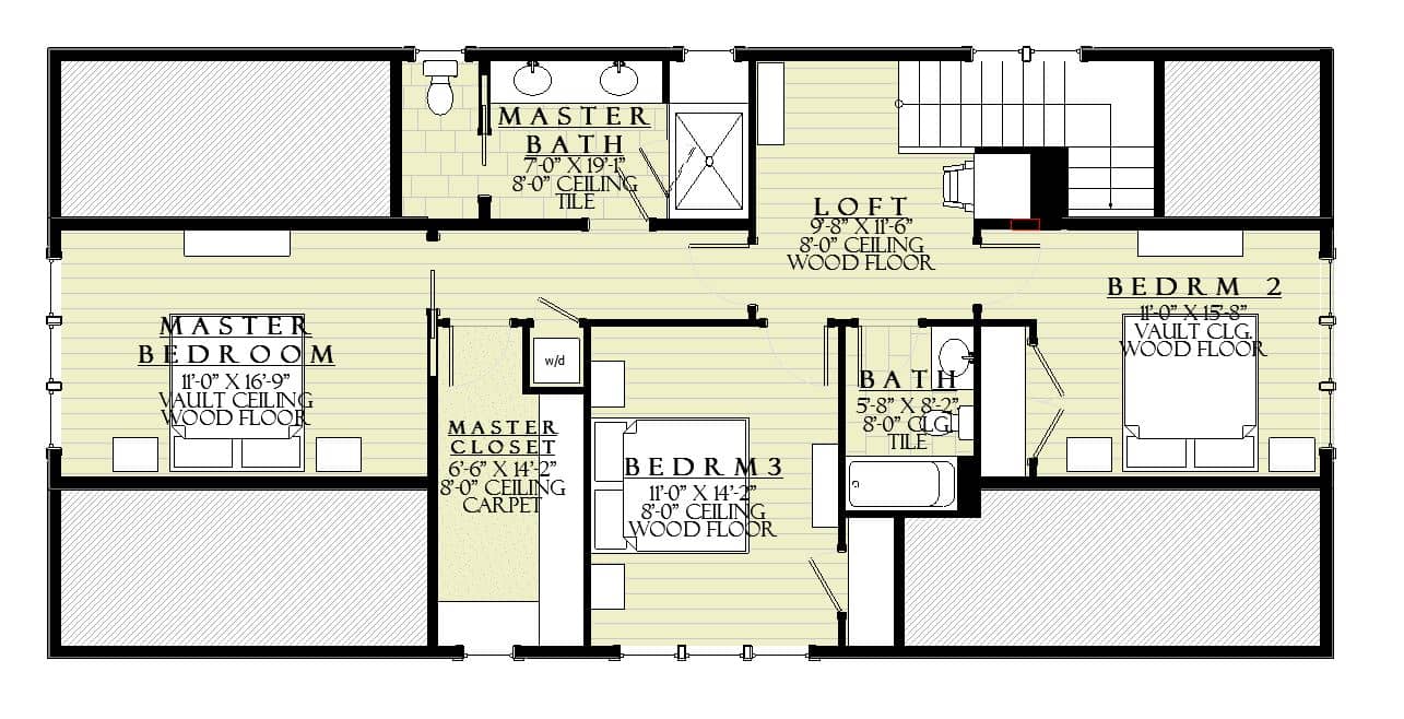 Upper Level of Bungalow Plan #168-1145