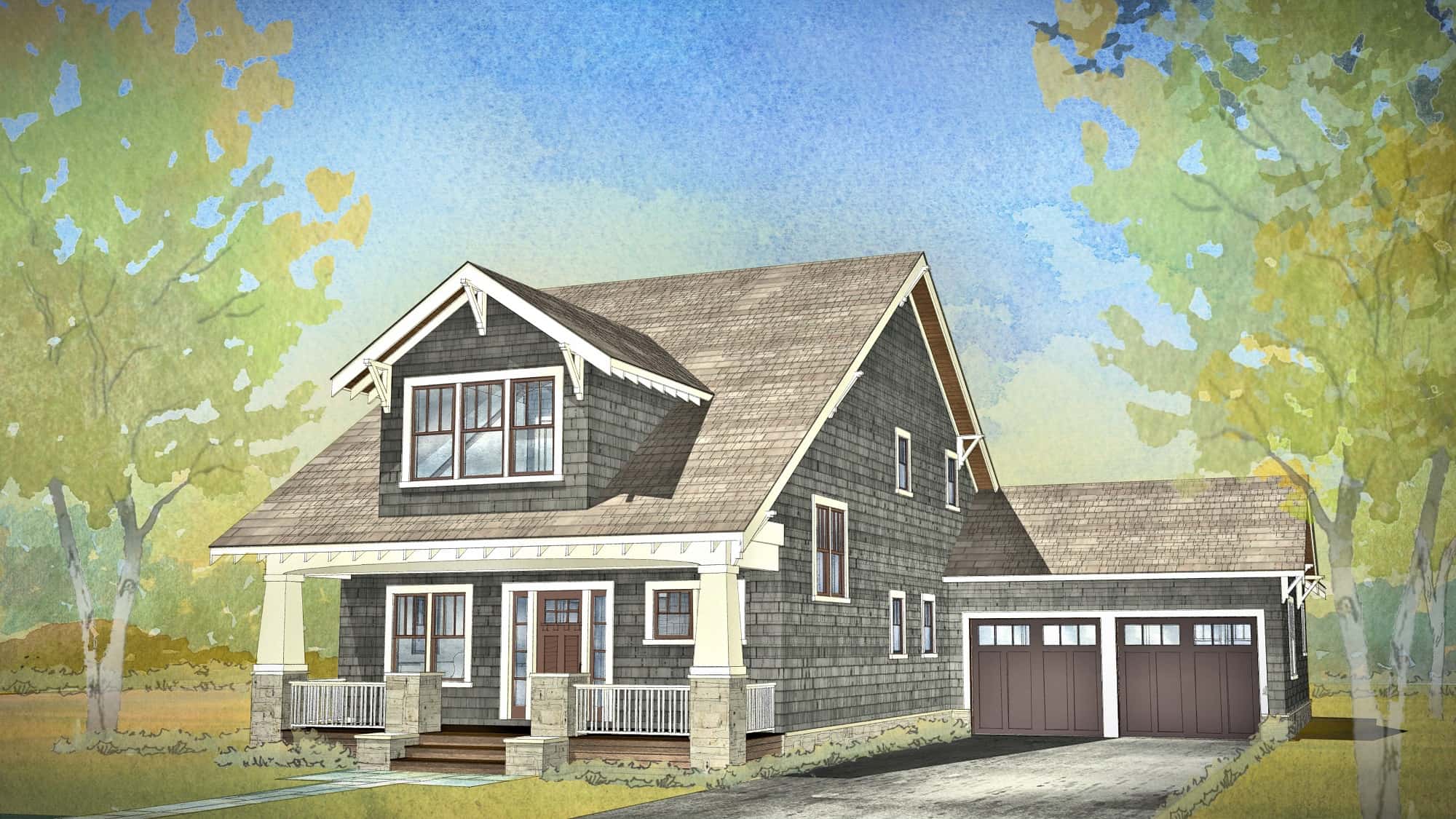 Front elevation of Bungalow home (ThePlanCollection: House Plan #168-1145)