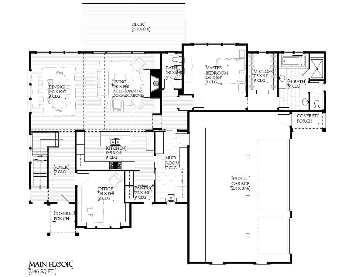 Main Level of Traditional Plan #168-1146