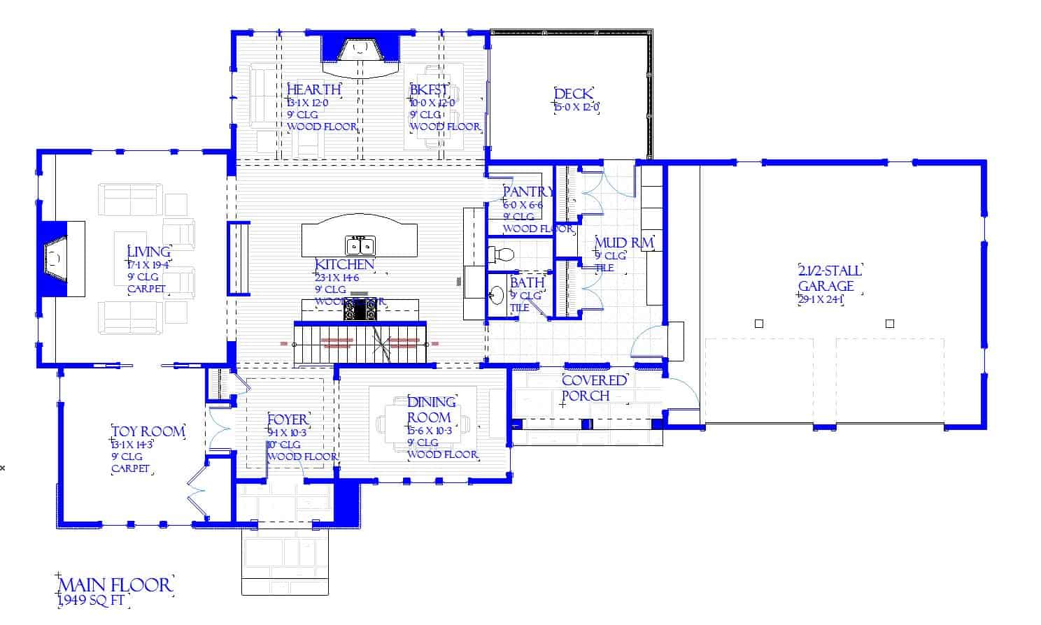 Main Level of Traditional Plan #168-1147