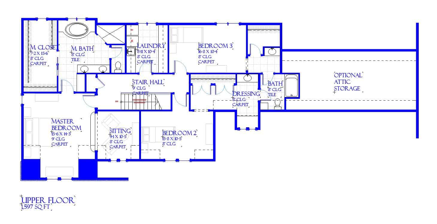Upper Level of Traditional Plan #168-1147