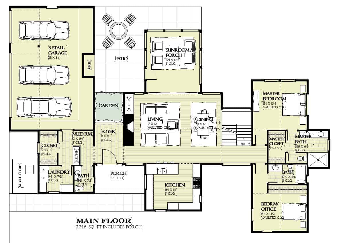 Main Level of Modern Plan #168-1148