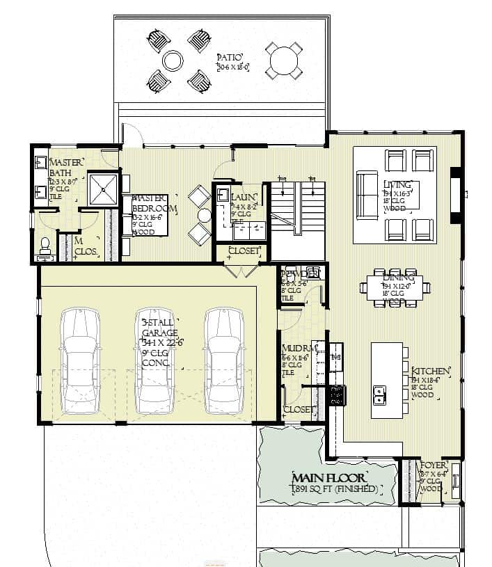 Main Level of Modern Plan #168-1149