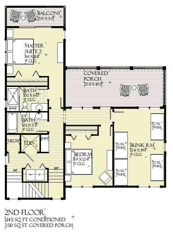Upper Level of Cottage Plan #168-1150