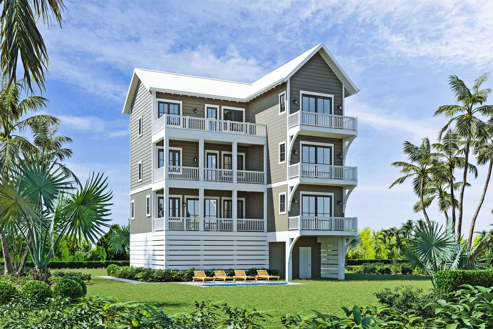 Front elevation of Beachfront home (ThePlanCollection: House Plan #168-1150)