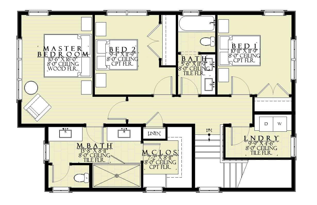 Upper Level of Traditional Plan #168-1151