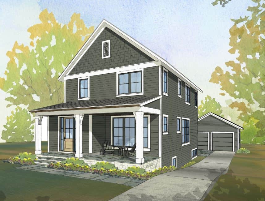 Front elevation of Traditional Narrow Home (ThePlanCollection: House Plan #168-1151)