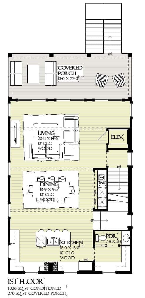 Main Level of Cottage Plan #168-1152