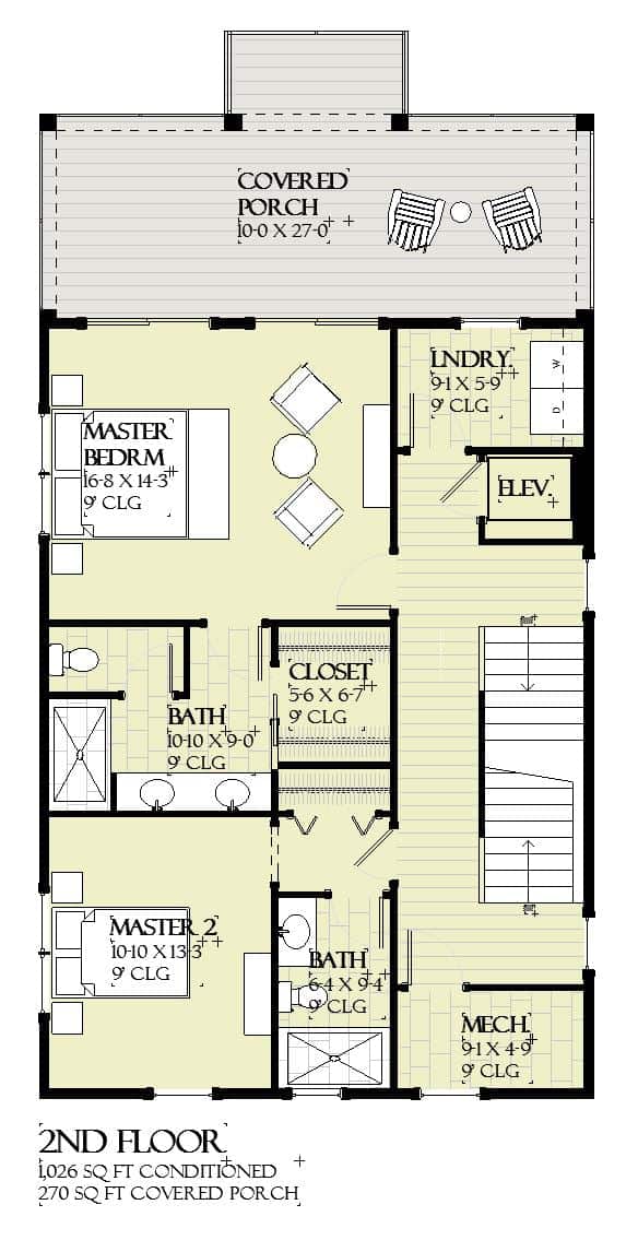 Upper Level of Cottage Plan #168-1152