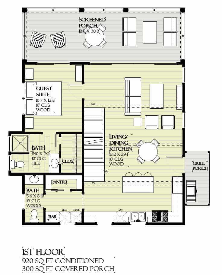 Main Level of Cottage Plan #168-1155