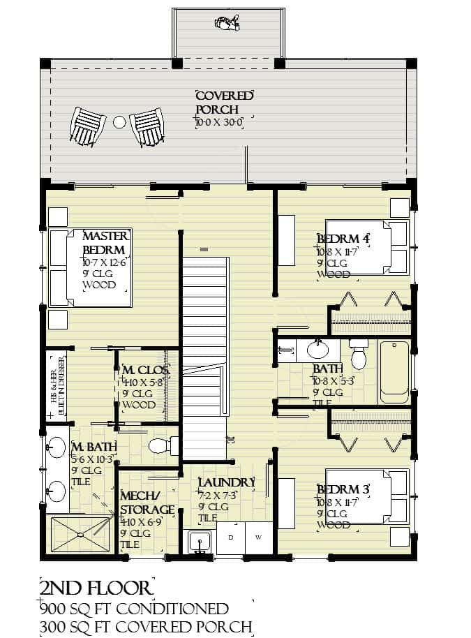 Upper Level of Cottage Plan #168-1155