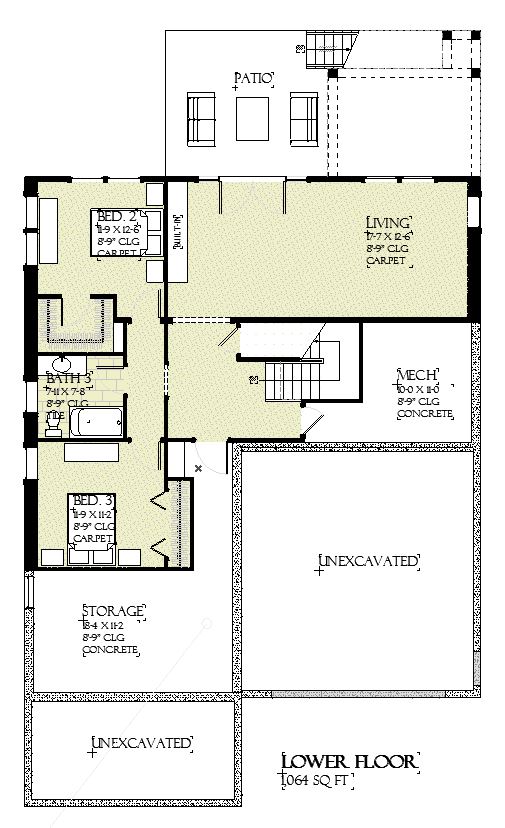 Basement of Cottage Plan #168-1156