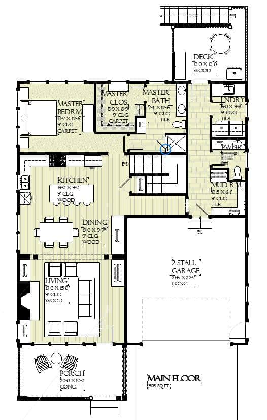 Main Level of Cottage Plan #168-1156