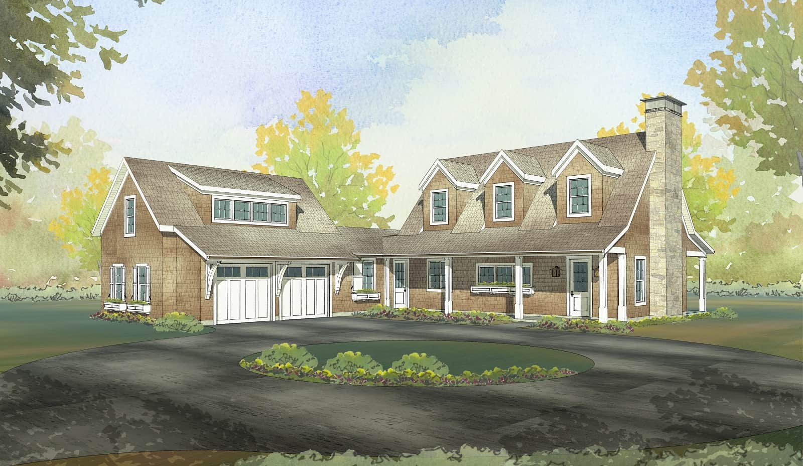 Front elevation of Shingle home (ThePlanCollection: House Plan #168-1158)