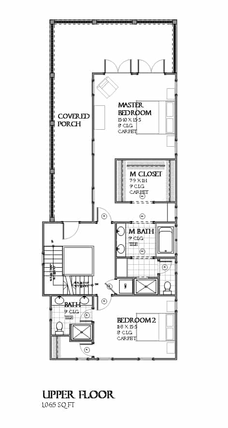 Upper Level of Cottage Plan #168-1164