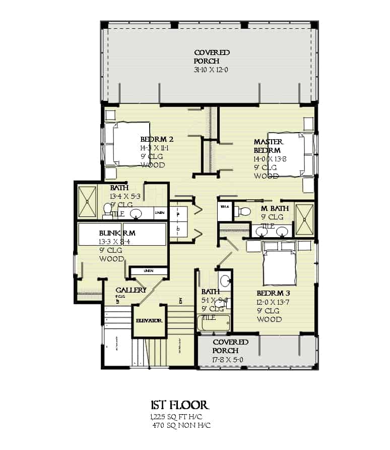 Main Level of Cottage Plan #168-1165