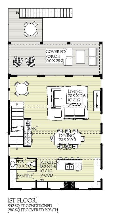 Main Level of Cottage Plan #168-1168