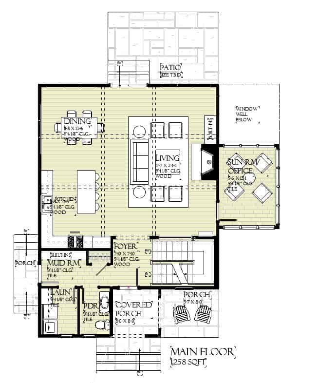 Main Level of Tudor Plan #168-1171
