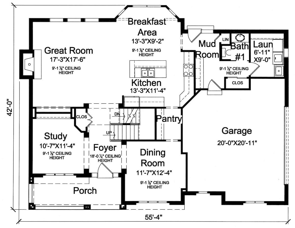 Floor Plan First Story of Country Plan #169-1006