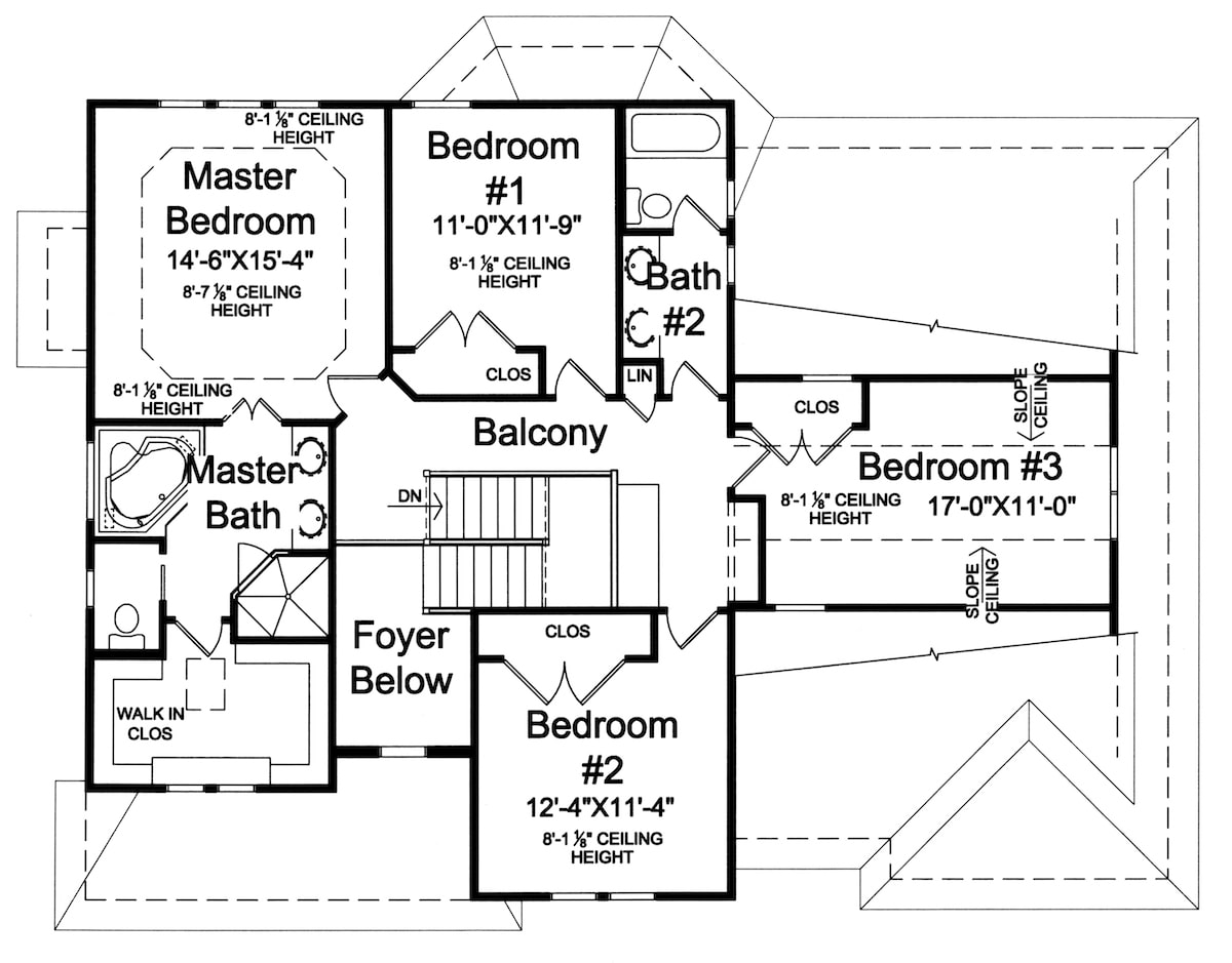 Floor Plan Second Story of Country Plan #169-1006