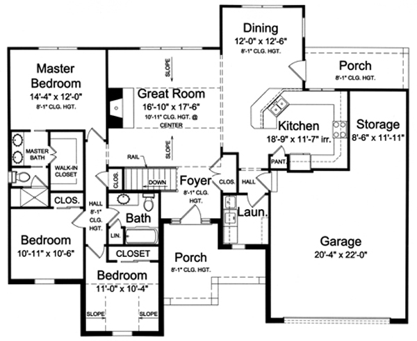 Floor Plan Basement of Ranch Plan #169-1025