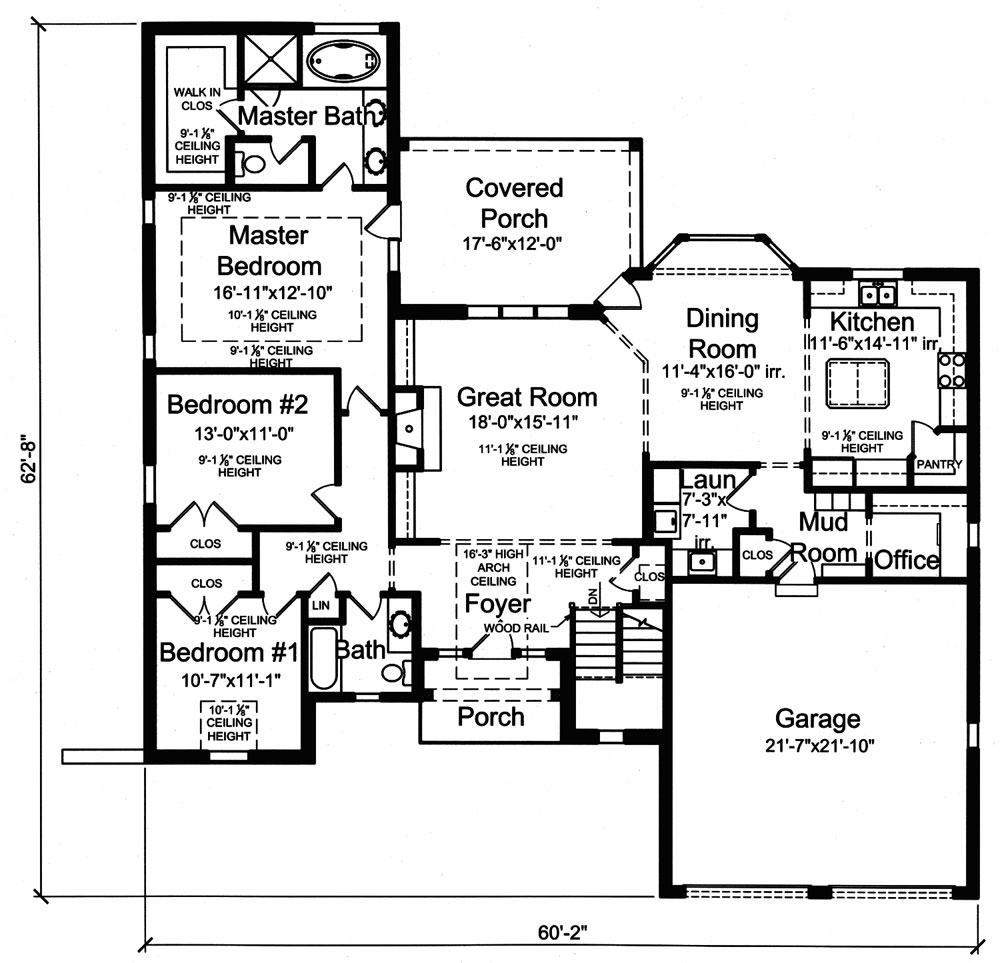 Floor Plan First Story of Craftsman Plan #169-1031